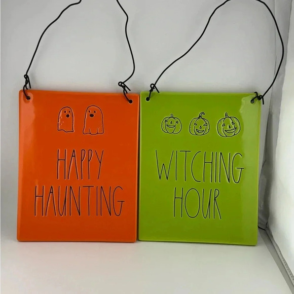 RAE DUNN Halloween Seasonal Fall Hanging Signs Happy Haunting Witching Hour - Picture 1 of 7